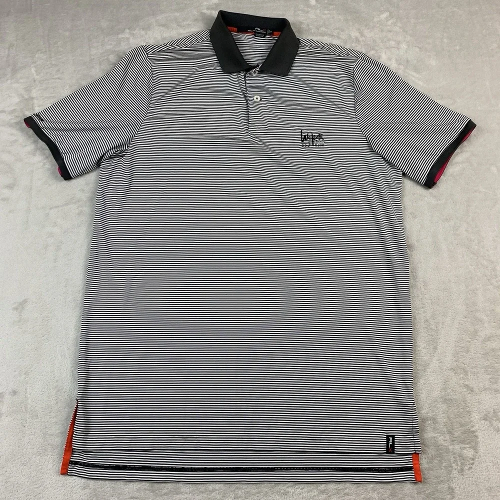 RLX Ralph Lauren Golf Polo Shirt Mens Medium Gray Striped Wekopa Golf Club Logo - Picture 2 of 6